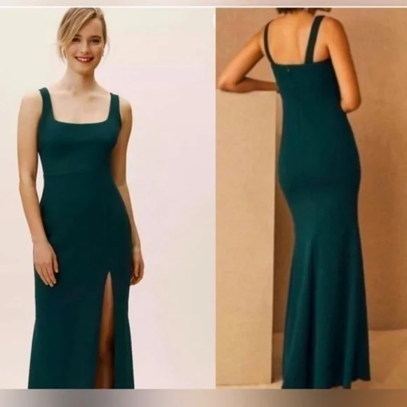 BHLDN green long dress with slit - Picture 1 of 9
